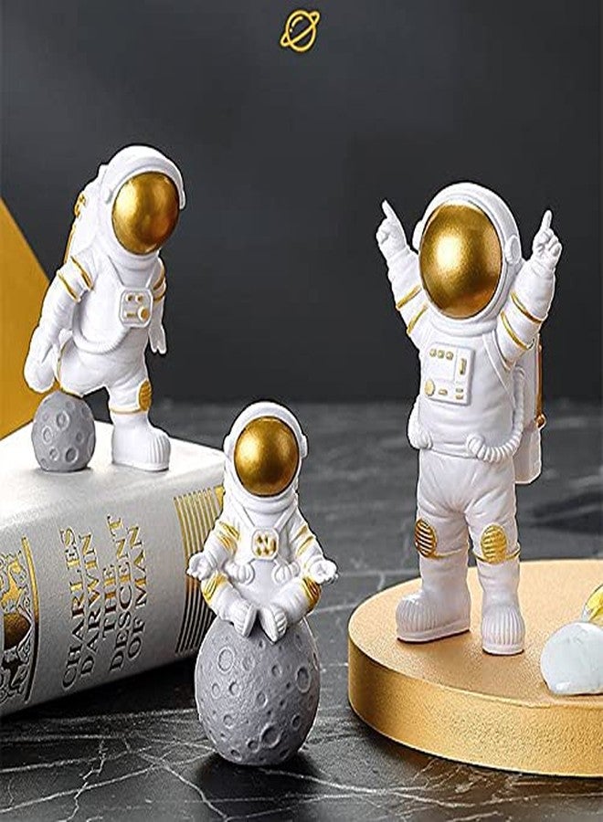 Asng 3pcs Astronaut Desktop Ornaments Resin Spaceman Figure Toy Cake Topper Tabletop Ornament for Kids Party Gift Decor-Gold - Image 4
